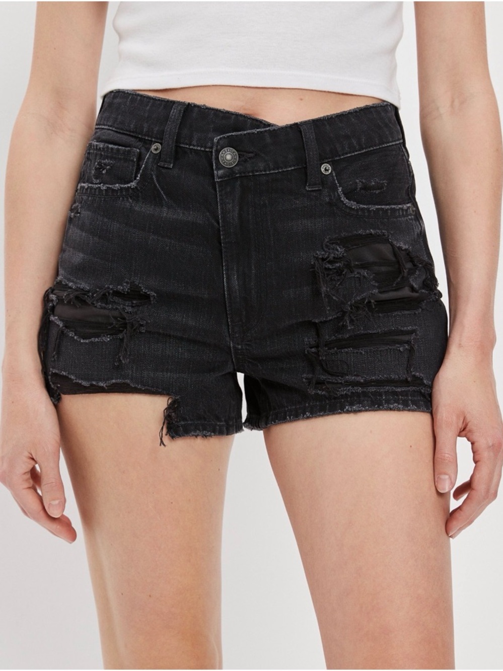 American Eagle Outfitters Black Ripped Denim Shorts | Size: 6